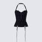 Yelina Black Halter Lace Up Top product front