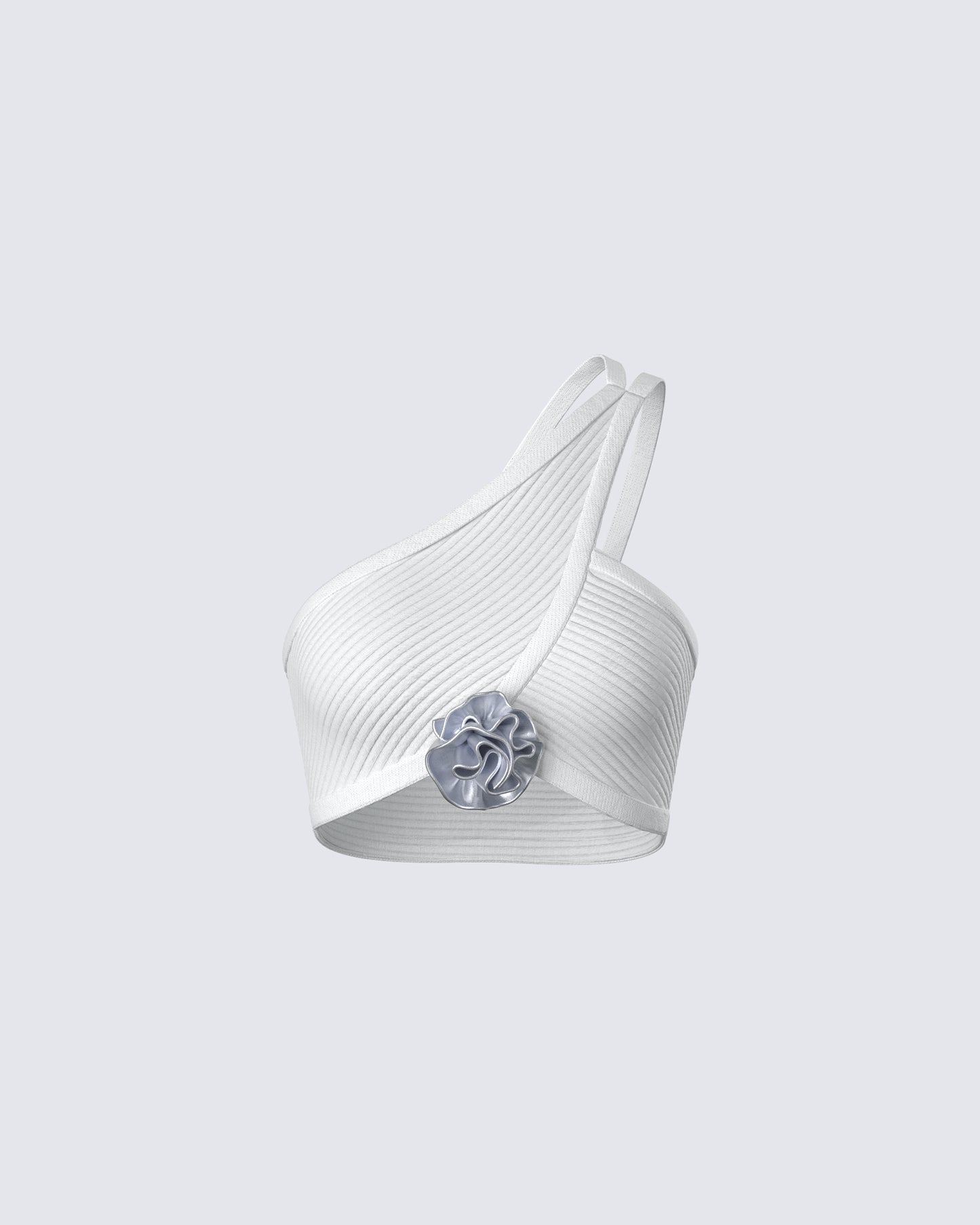 Yuka White Rosette Knit Crop Top product front