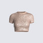 Tatiana Beige Sequin Cropped Top 3d product front