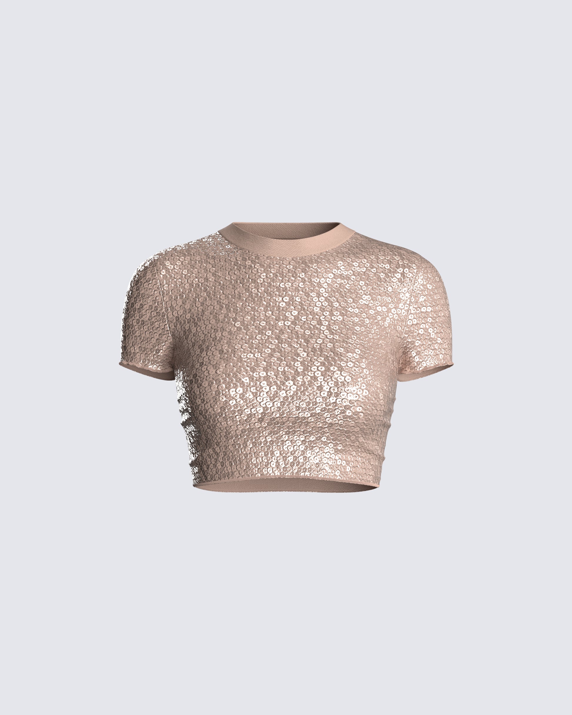 Tatiana Beige Sequin Cropped Top 3d product front