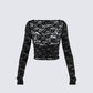 Esmarie Black Lace Sheer Long Sleeve Top product front