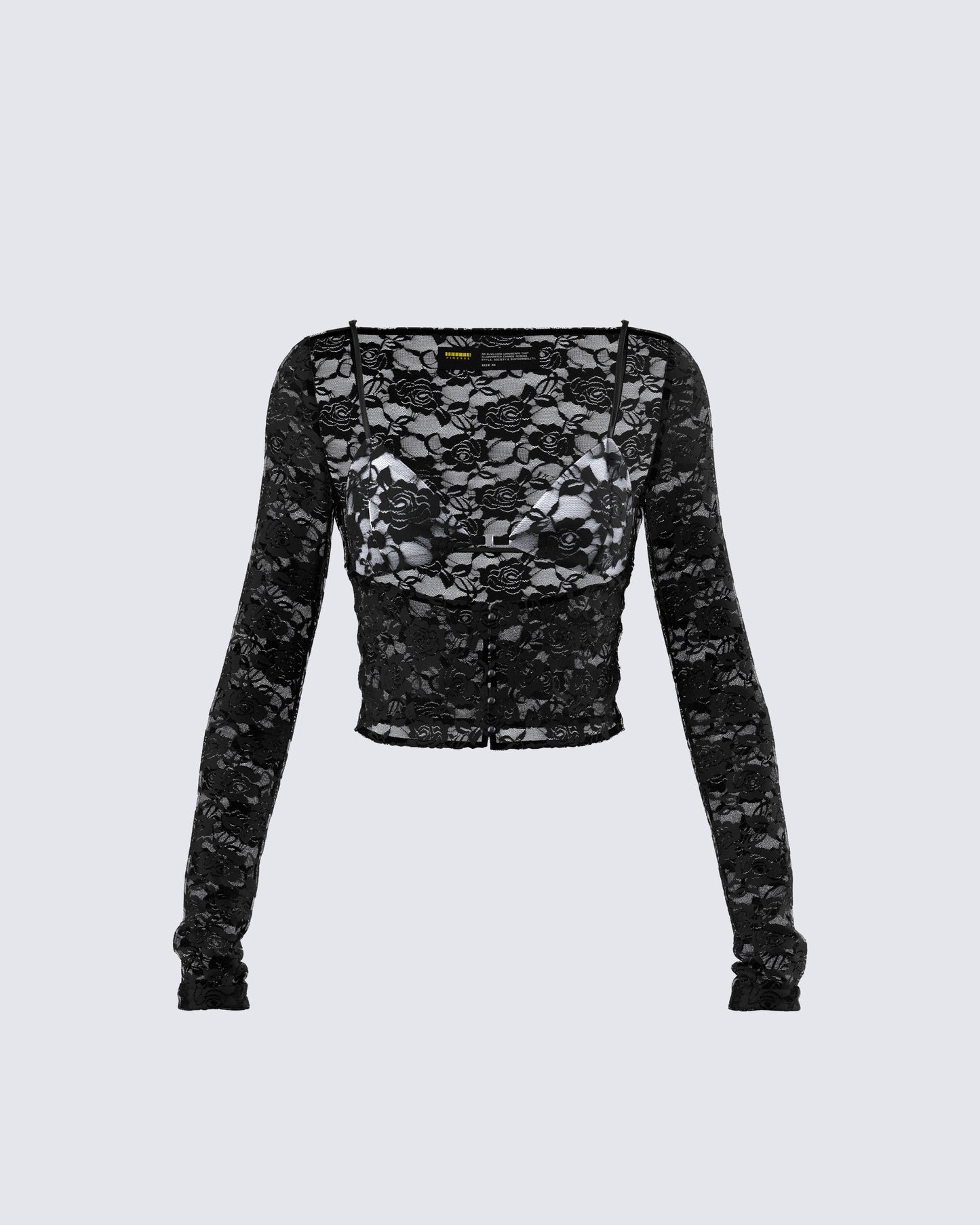 Esmarie Black Lace Sheer Long Sleeve Top product front