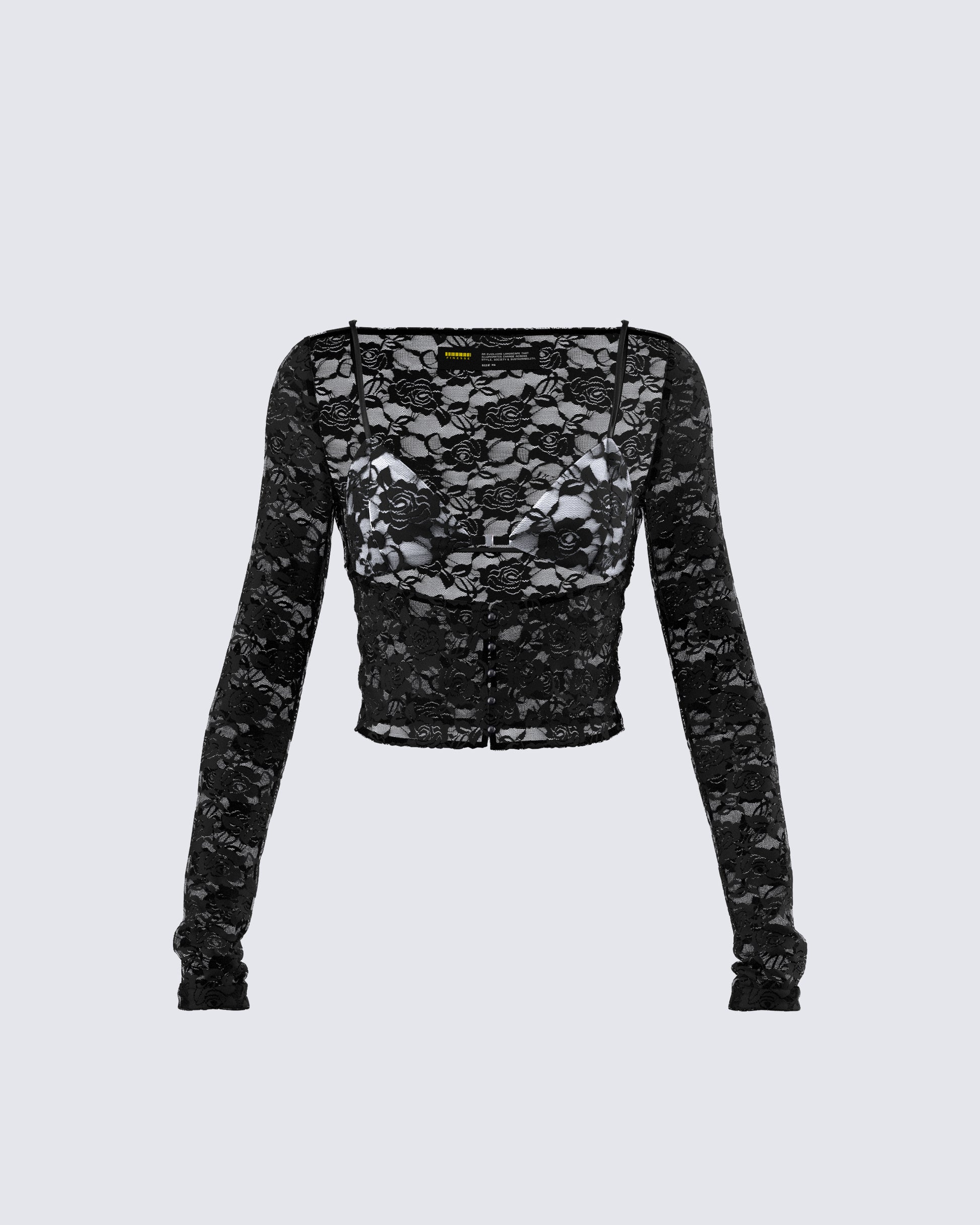 Esmarie Black Lace Sheer Long Sleeve Top product front