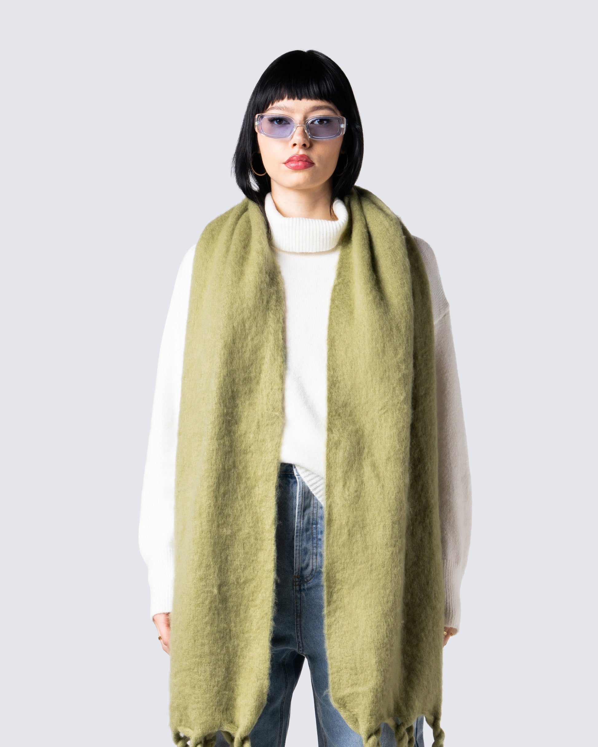 Carissa Olive Oversized Scarf model front