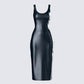 Maia Black Vegan Leather Midi Dress product front