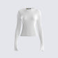 Emil White Plisse Long Sleeve Top product front