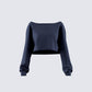 Cory Navy Long Sleeve Crop Top product front
