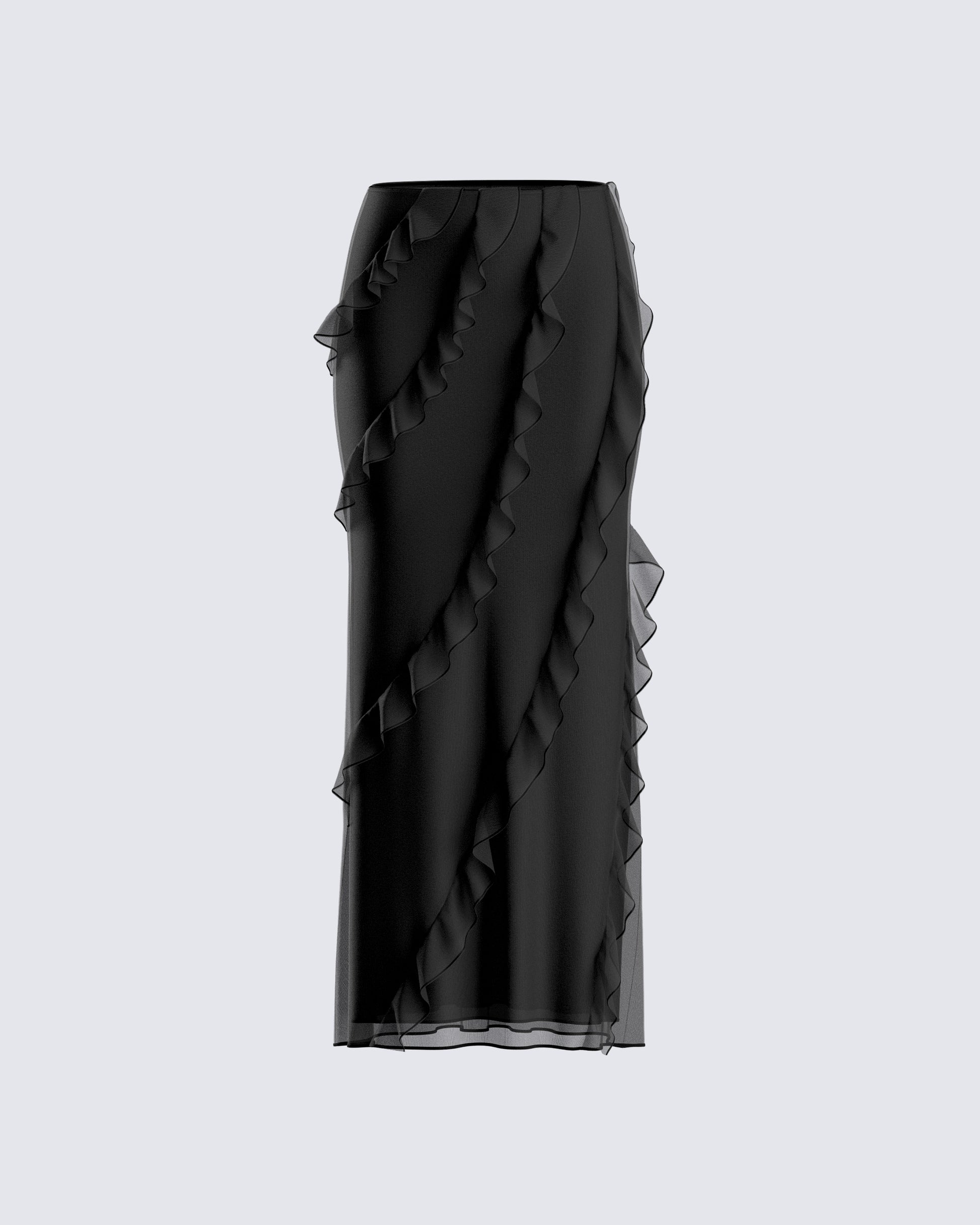 Sissy Black Ruffle Maxi Skirt 3d product front