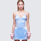 Faelina Blue Satin Butterfly Corset model front