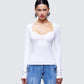 Draya White Rib Lace Top model front