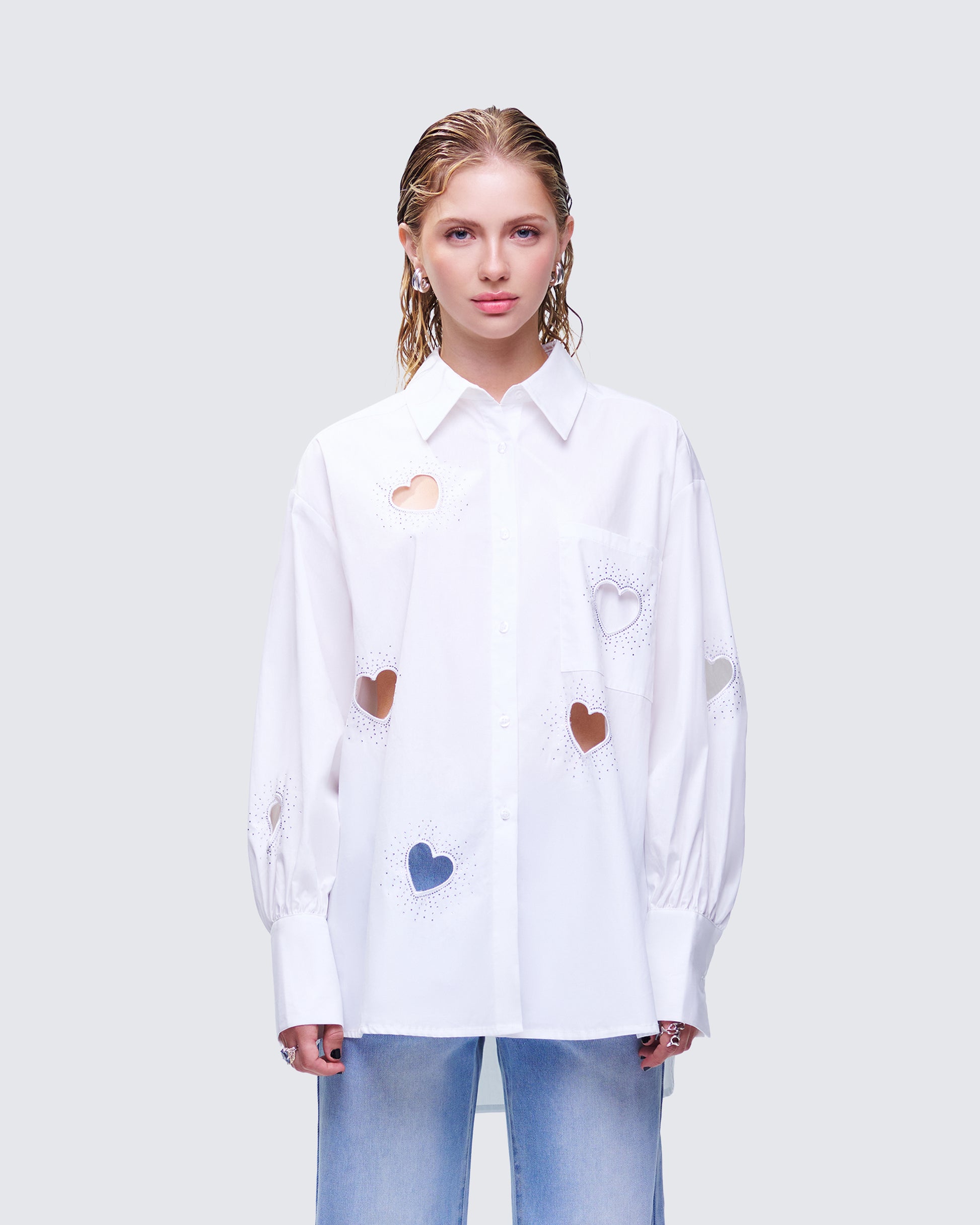 Rafaela White Heart Diamante Shirt model front