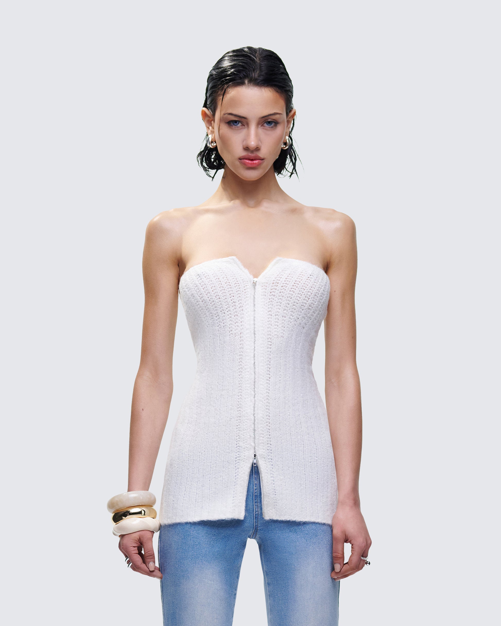 Kinsey Ivory Sweater Knit Tube Top model front
