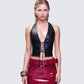 Selena Black Embossed Lace Up Top model front