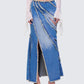 Briony Blue Denim Frayed Maxi Skirt model front