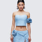 Delores Blue Denim Arm Corsage model front
