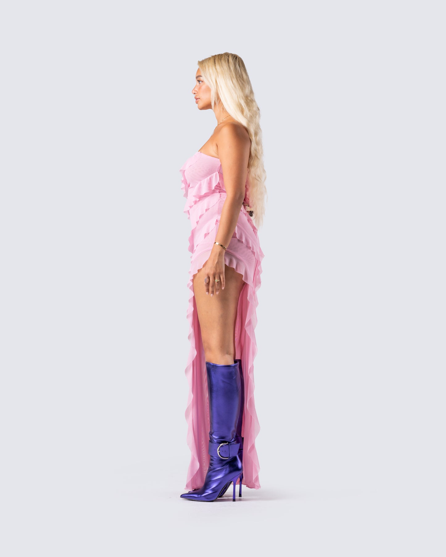 Blanche Pink Mesh Ruffle Dress