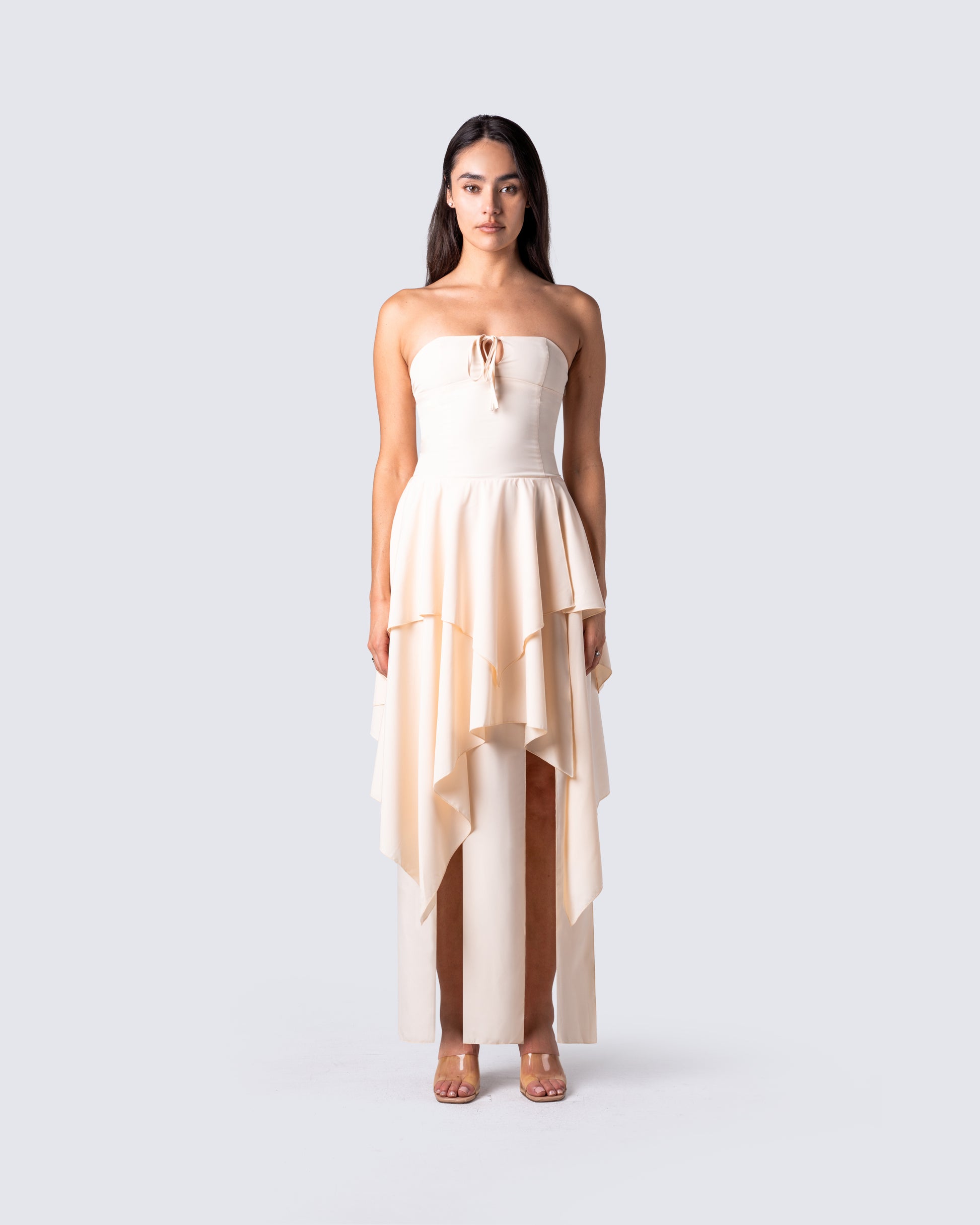 Violette Ivory Layered Maxi Dress model front