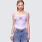 Abrielle Purple Cut Out Feather Corset Top model front