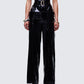 Melusine Black Vegan Leather Belted Paperbag Trousers model front