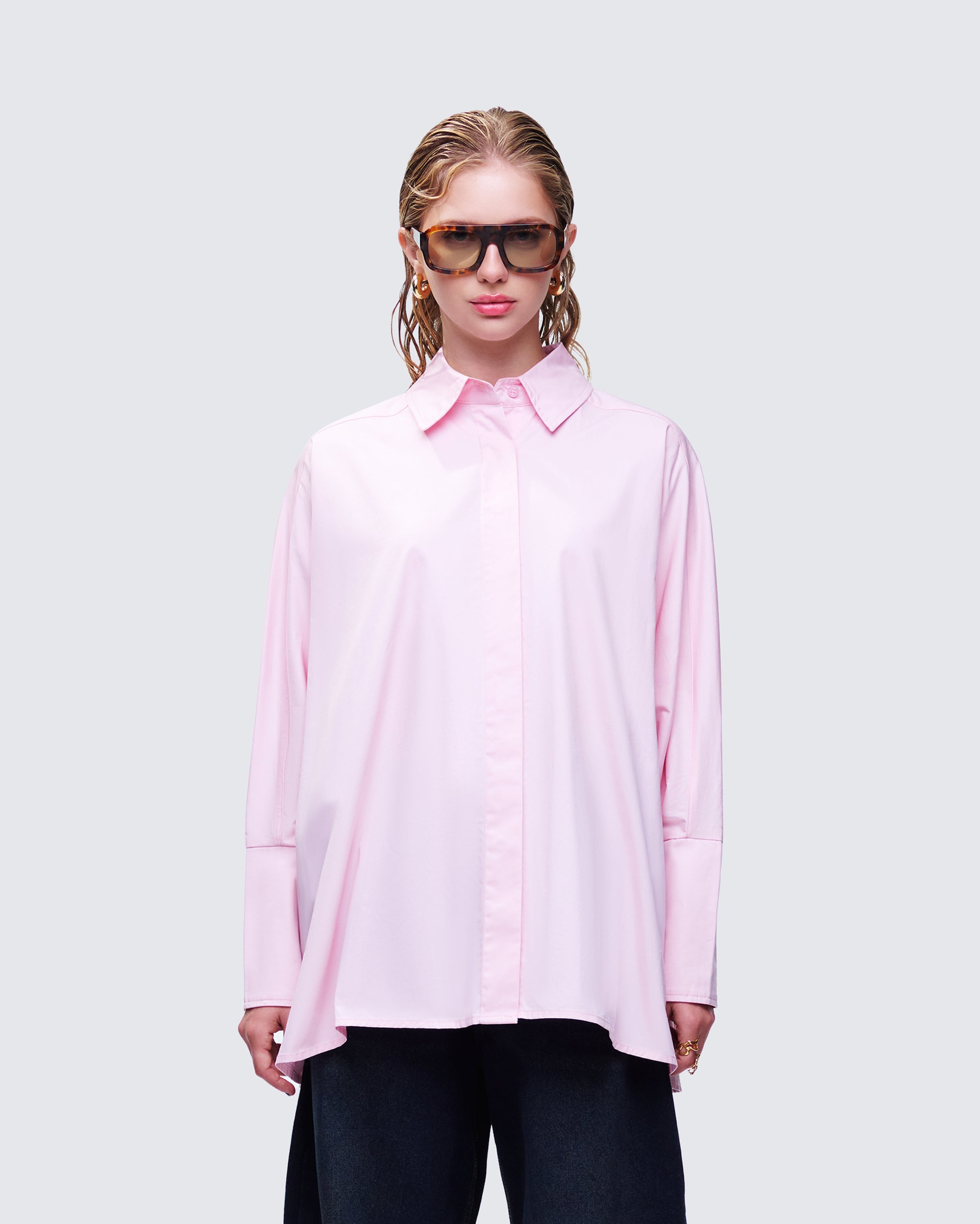 Hesper Pink Box Cut Shirt model front
