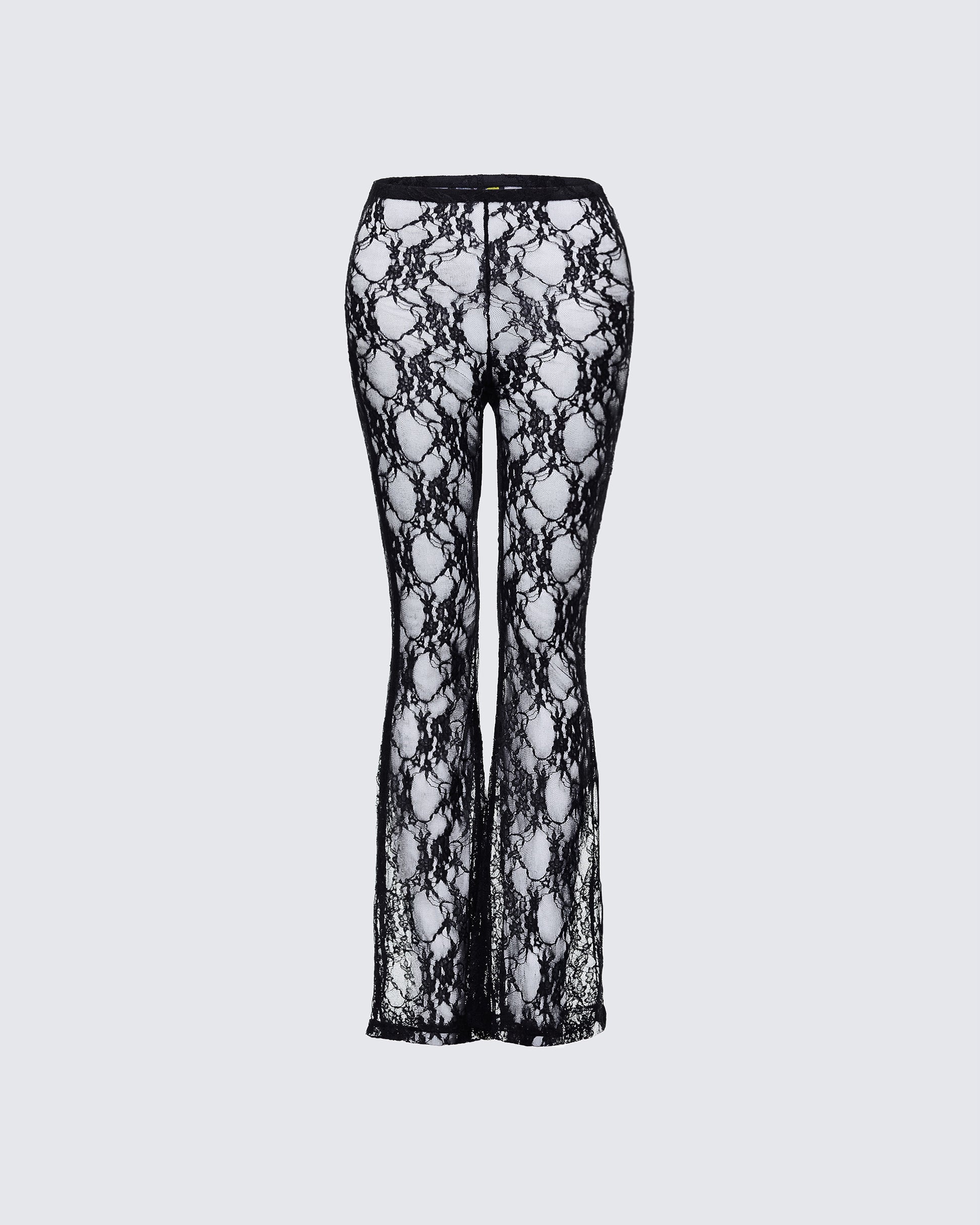Arantza Black Lace Flared High Waisted Legging product front