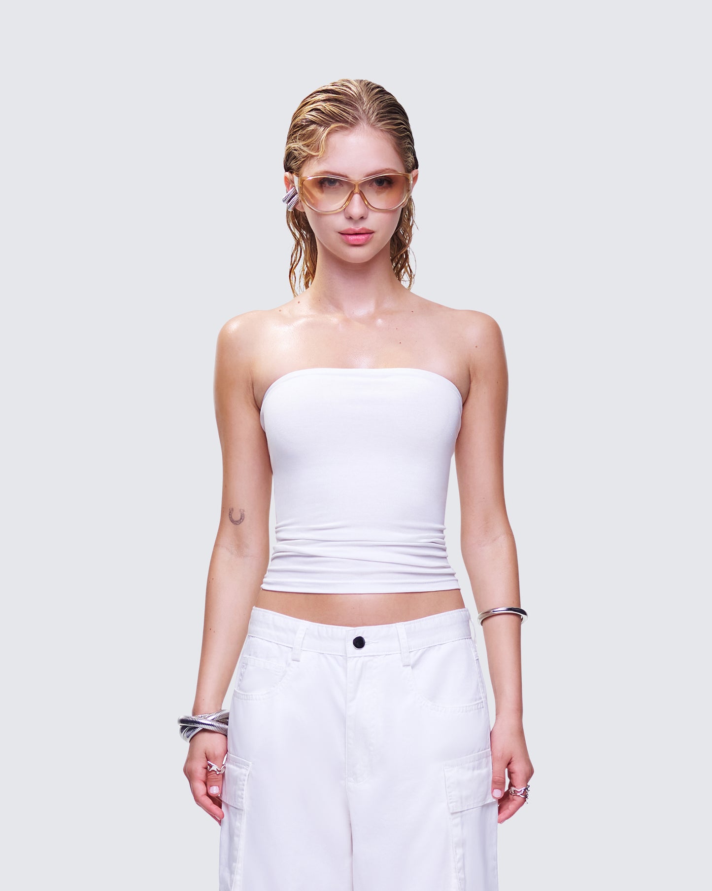 Aaliyah White Jersey Tube Top model front