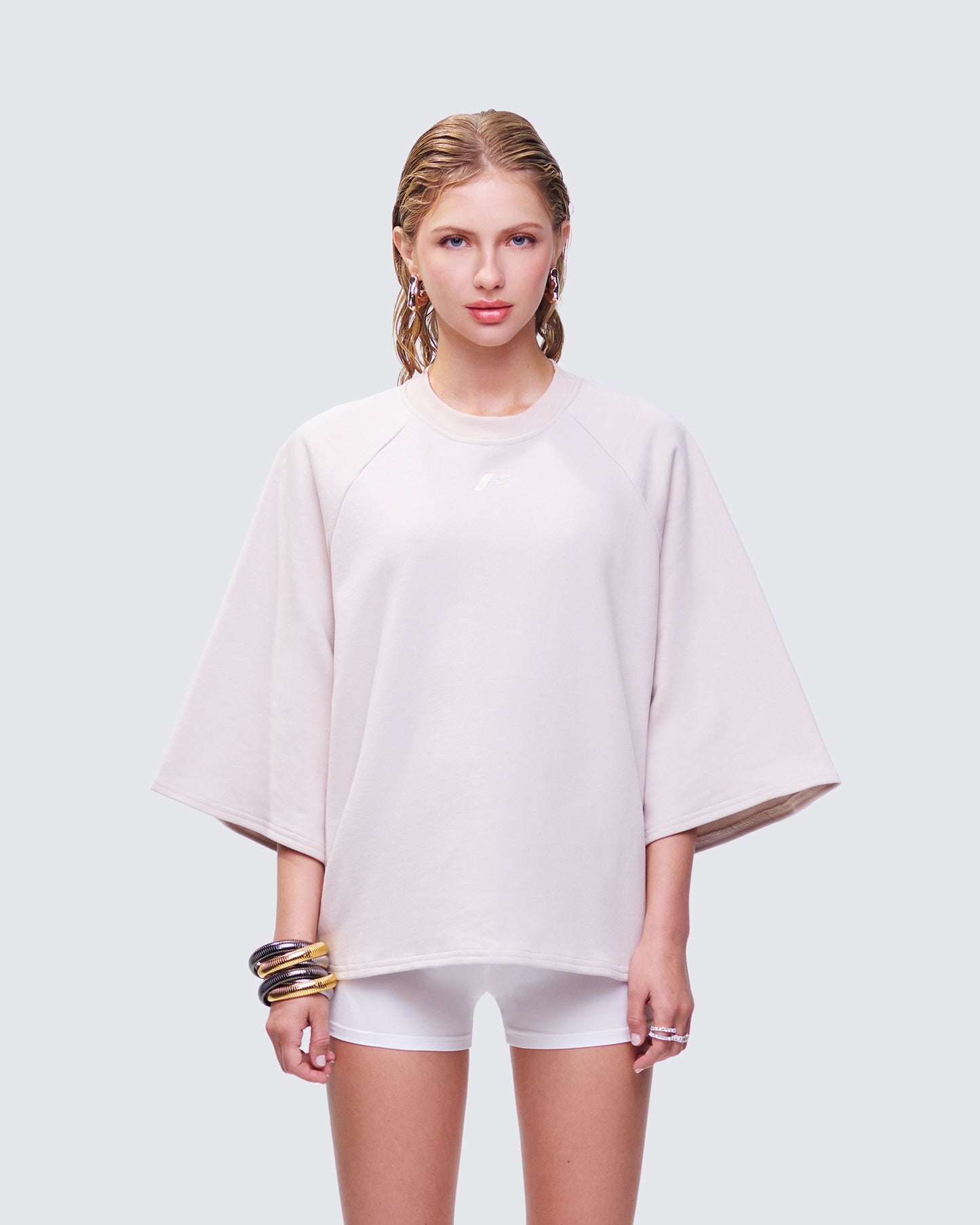 Mabelle Ivory Oversized Raglan Top model front