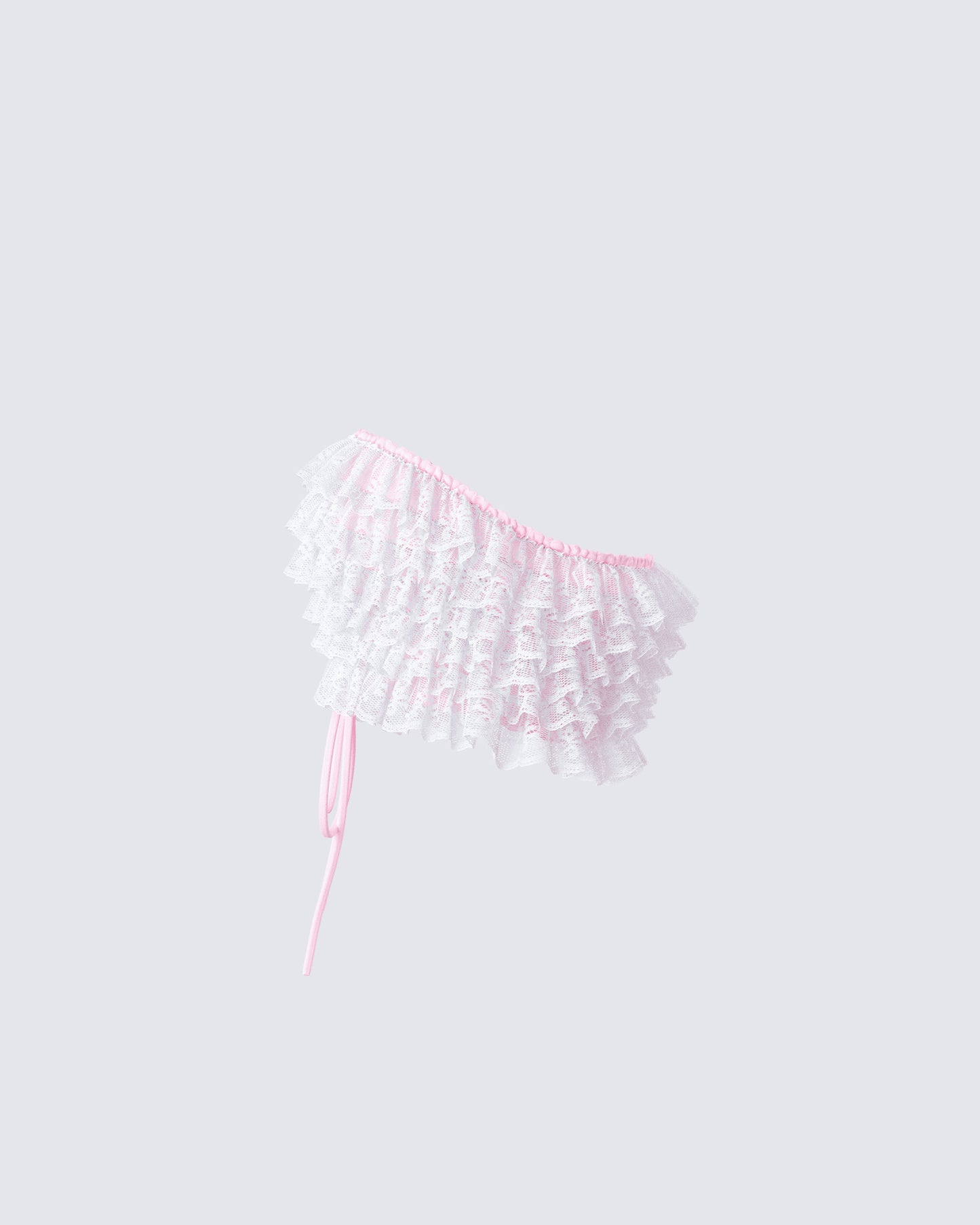 Hali Pink Lace Up Ruffle Strapless Crop Top