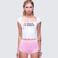Zoya White Slogan Scoop Neck Tee model front