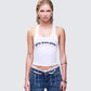 Joel White Ribbed Slogan Tank model front