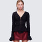Eilis Black Texture Flute Cuff Blouse model front