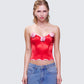 Villie Red Rose Detail Scalloped Edge Corset Top model front