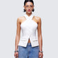 Elina Cream Halter Neck Waistcoat model front