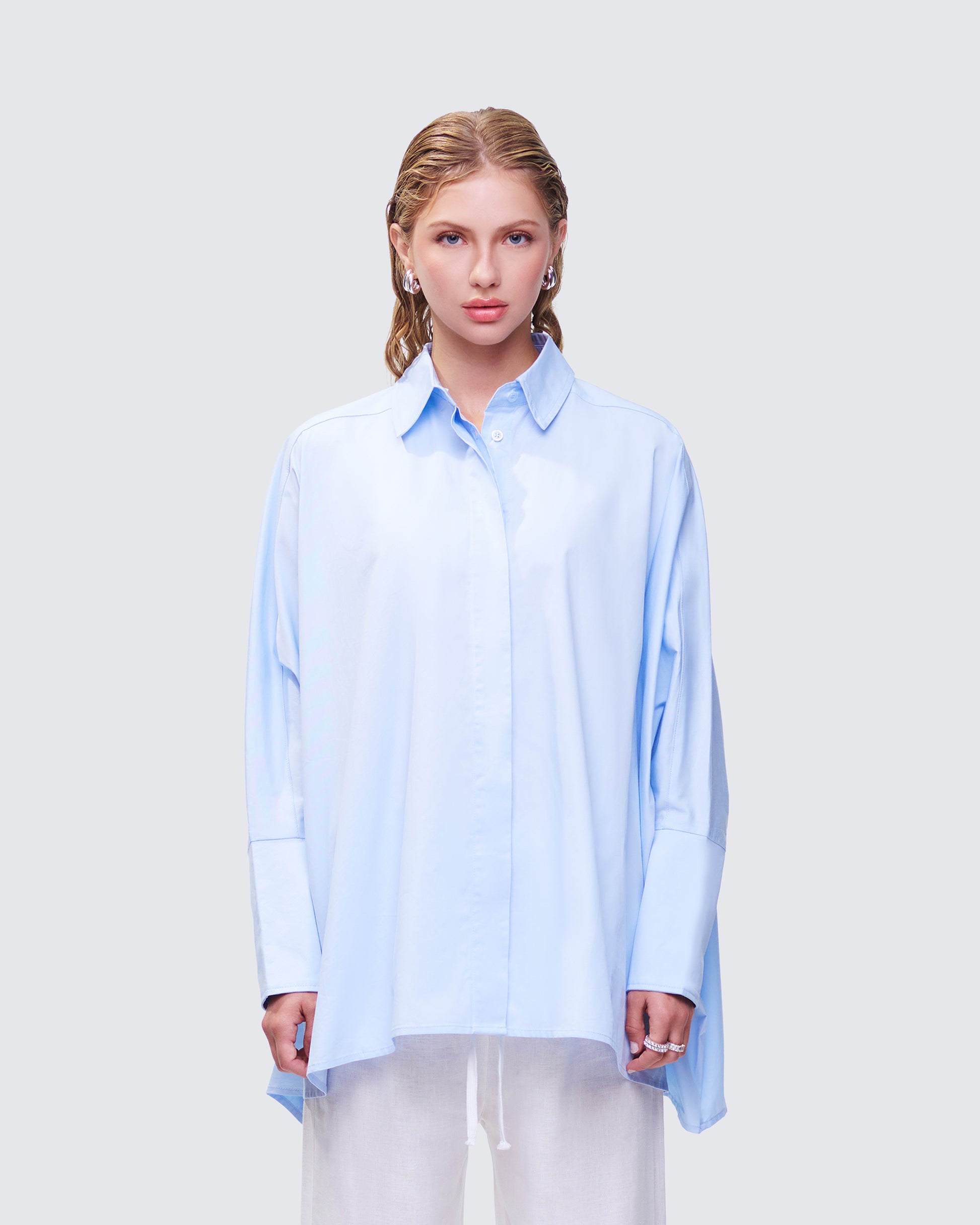 Hesper Blue Box Cut Shirt model front