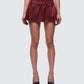 Eunji Red Vegan Leather Micro Mini Skirt model front