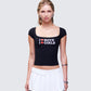 Zoya Black Slogan Scoop Neck Tee model front