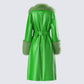 Chlo Green Faux Leather Fur Trim Coat