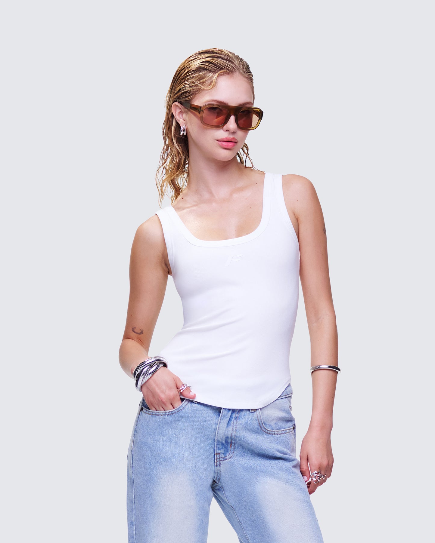 Naia White Tilted Hem Tank Top