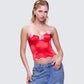 Villie Red Rose Detail Scalloped Edge Corset Top