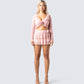 Marie Pink Mesh Ruffle Mini Skirt model front