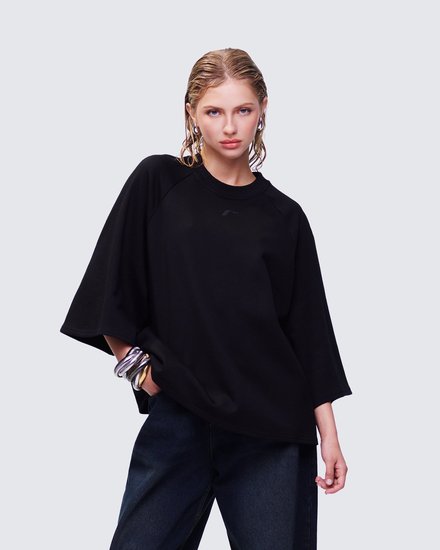 Mabelle Black Oversized Raglan Top