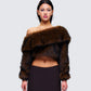 Nadi Brown Faux Fur Off Shoulder Top model front