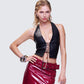 Selena Black Embossed Lace Up Top