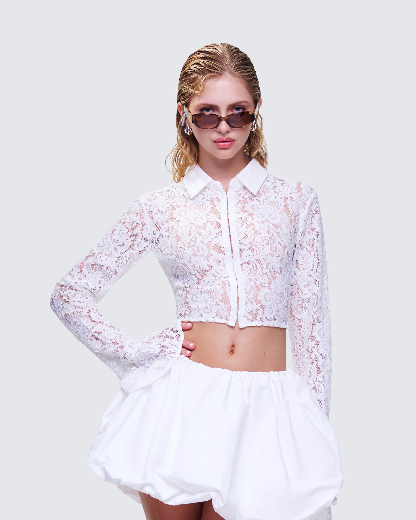 Eunji White Lace Blouse Top