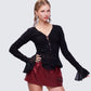 Eilis Black Texture Flute Cuff Blouse