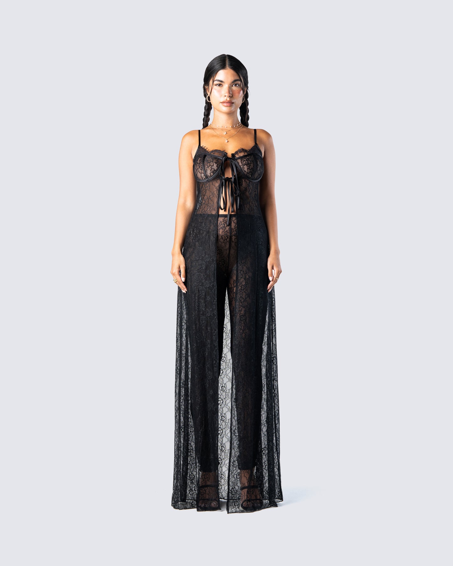 Sylvia Black Lace Maxi Top model front