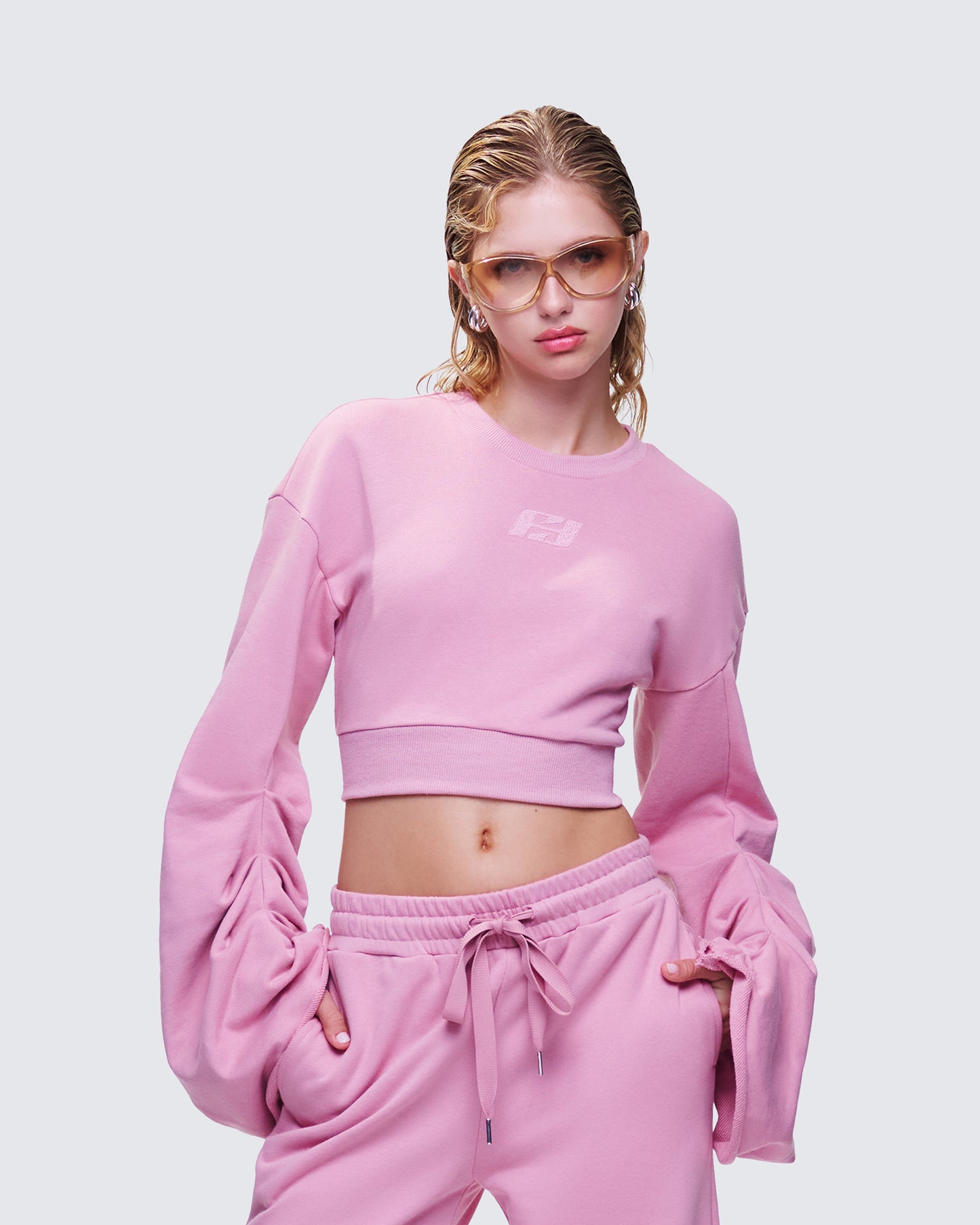Una Pink Stacked Sleeve Sweatshirt
