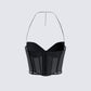 Aela Black Rhinestone Corset Top