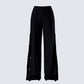 Saige Black Popper Detail Loose Sweatpant product front