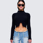 Travis Black Sweater Knit Top model front